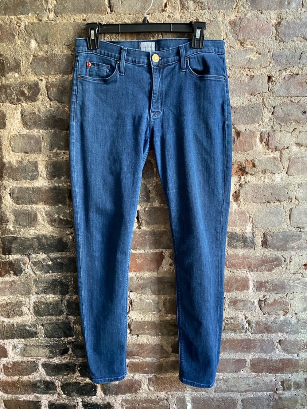 Hudson Jeans indigo blue high-rise denim with gold button
